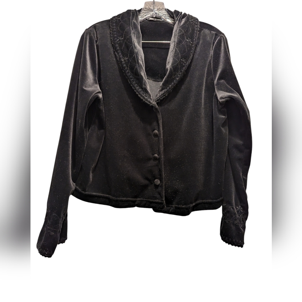 Carole Little Intimates Solid Black Velvety Jacket Blazer Size Large *GUC